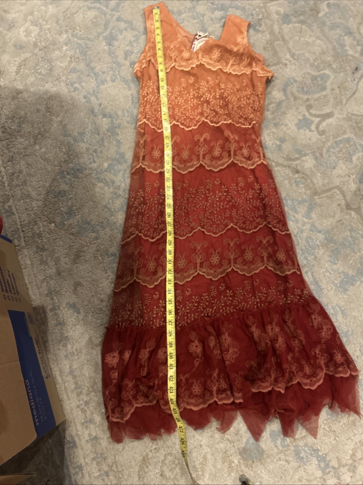 Vintage April Cornell Anastatia Dress Pink & Orange & Red Lace Perfect For Fall