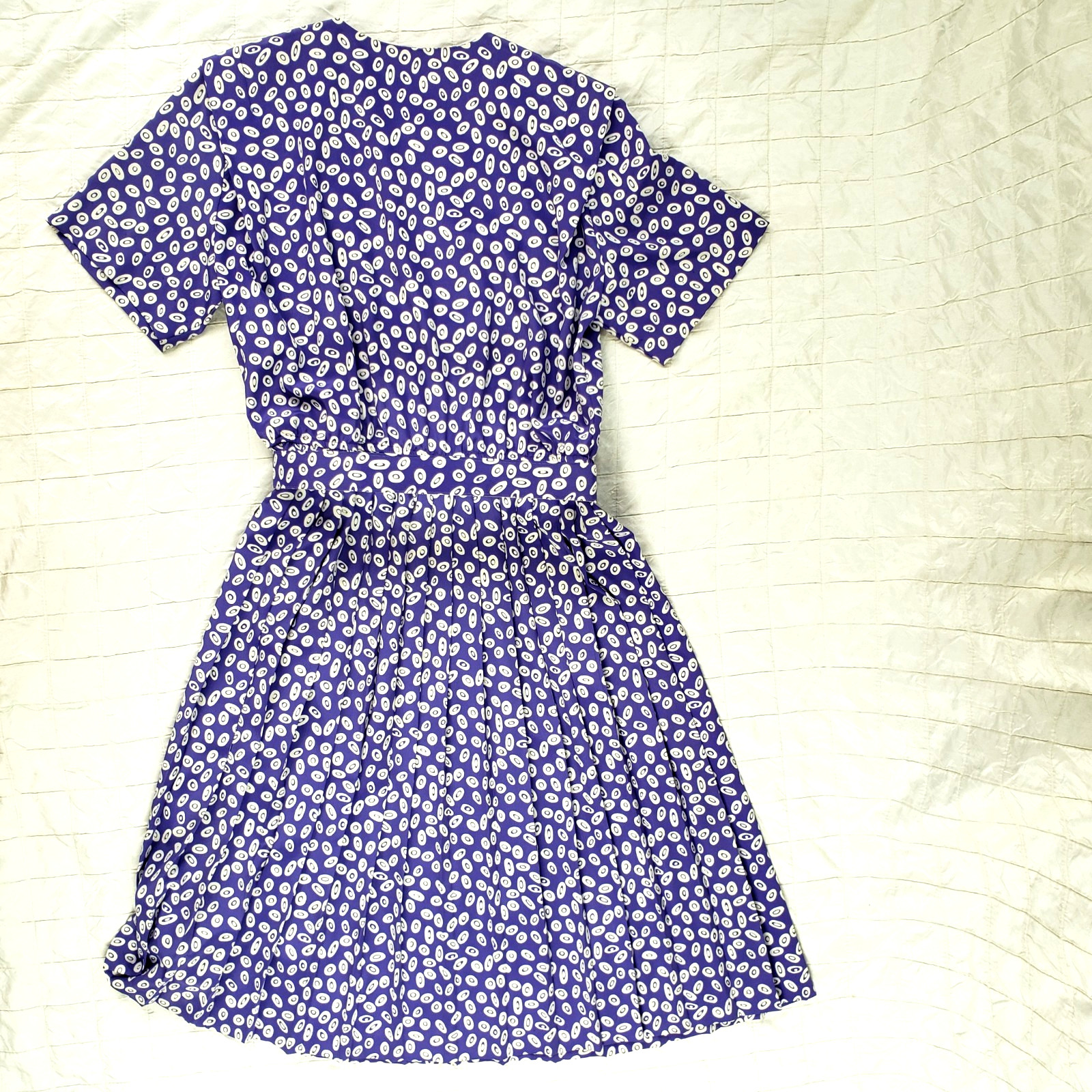 Vintage Leslie Fay Dress 80s 90s Pleated Geo Paisley Purple Belted SIZE 6P