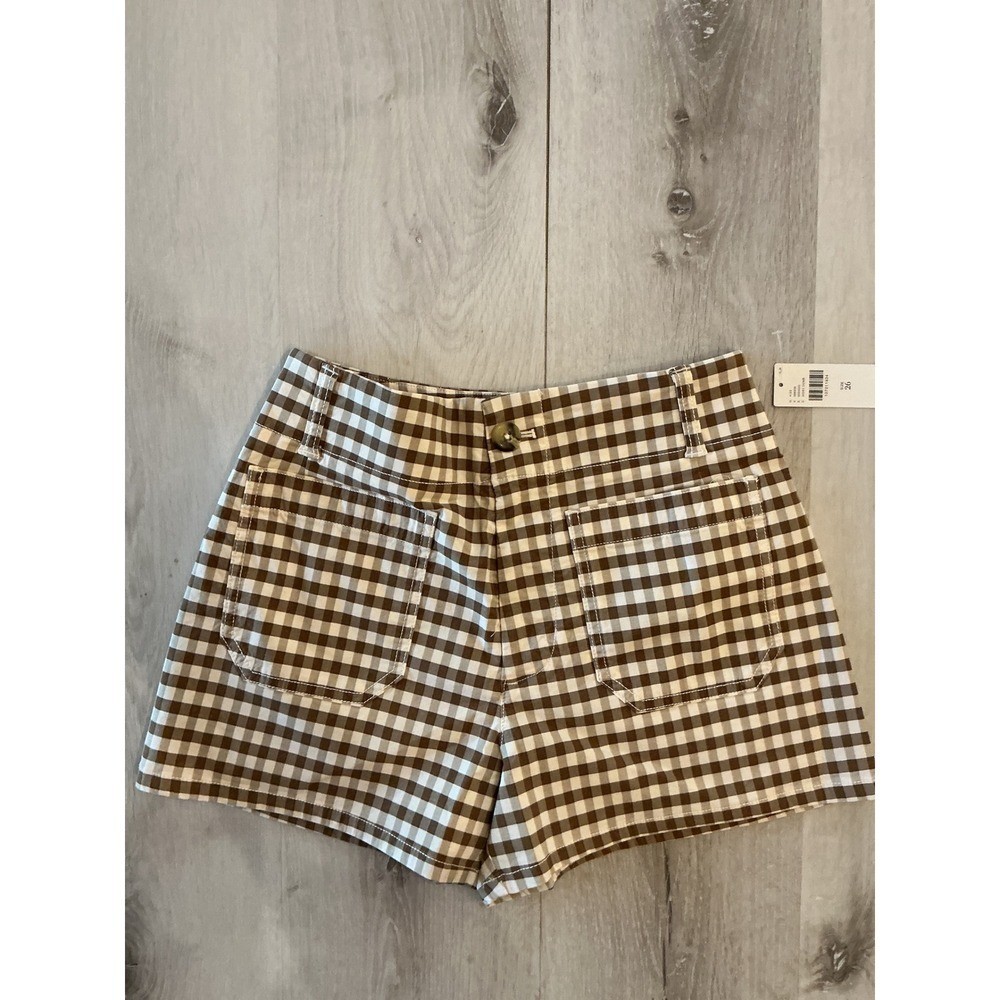 Anthropologie Maeve Colette Gingham Shorts Ivory Brown Size 26 New With Tags