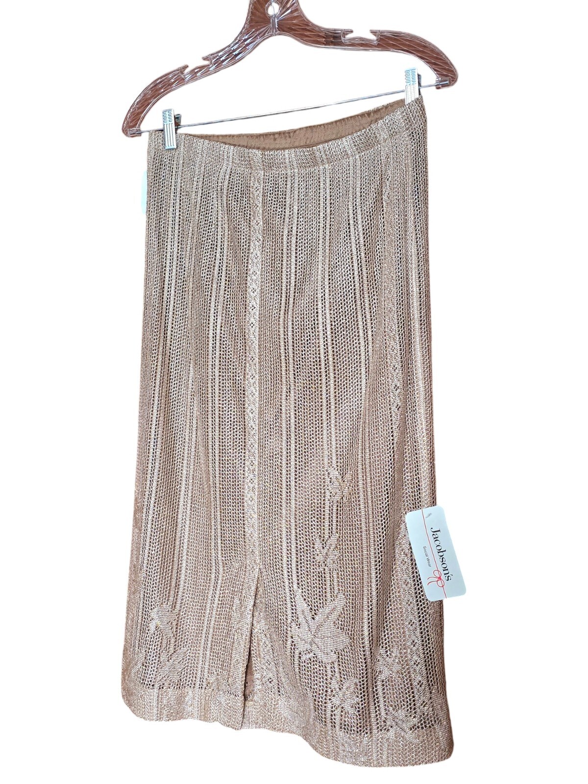 New Vintage Damianou Golden Knit 3 PC Set Skirt Jacket Top S Deco Look