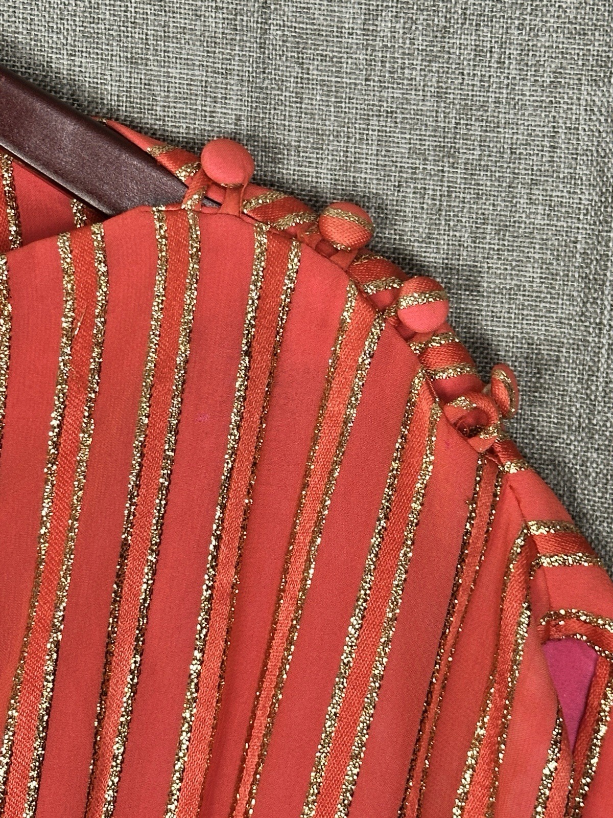 Vintage Robert-David Morton Orange Gold Metallic Stripe Cocktail Dress 70s Small