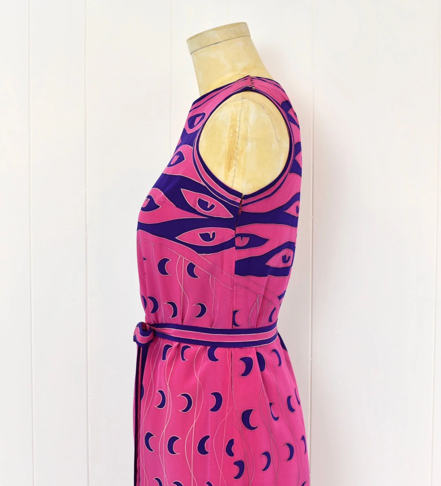 Vintage Chloé Pink Purple Silk Printed Dress with Belt