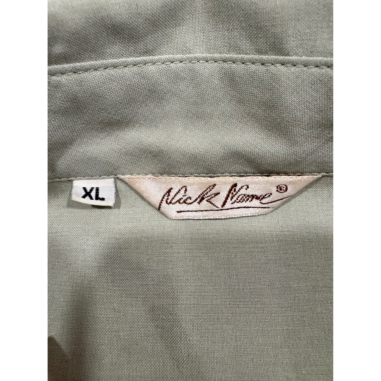 VTG Nick Name Vintage Sage Green ButtonUp Shirt XL Elbow Sleeve Utility Workwear