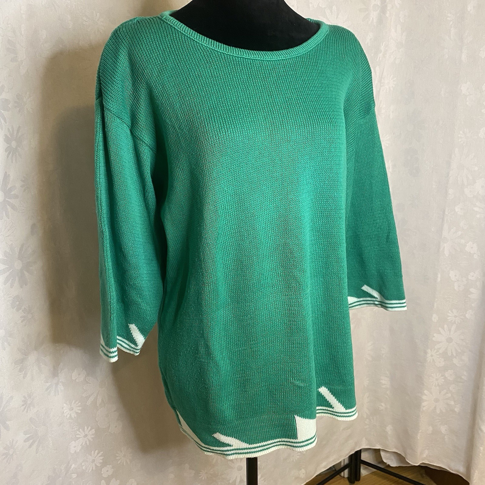 Vintage Aileen Cotton Knit Tunic Sweater Top Retro Midmod MCM Style Holiday Sz M