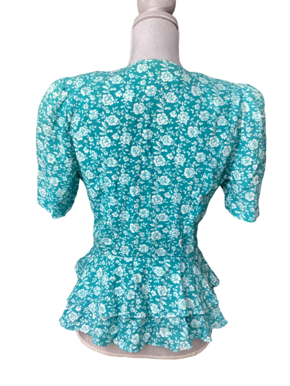 Vintage Caroline Wells Blouse S Wrap Style Top Shoulder Pads V Neck Cottage Core