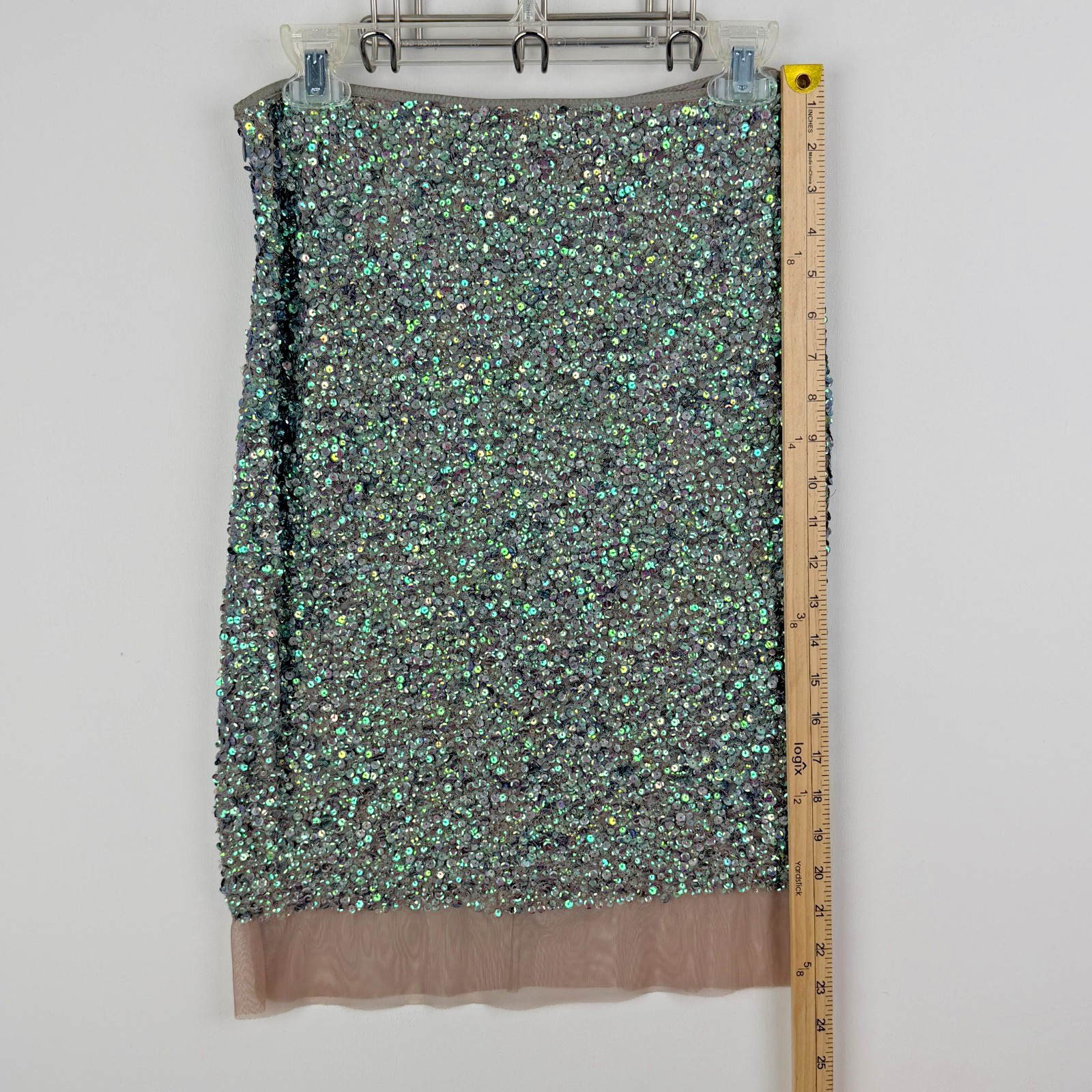 Vintage Y2K Body by Victoria sequin pencil skirt Green/Grey Size 4