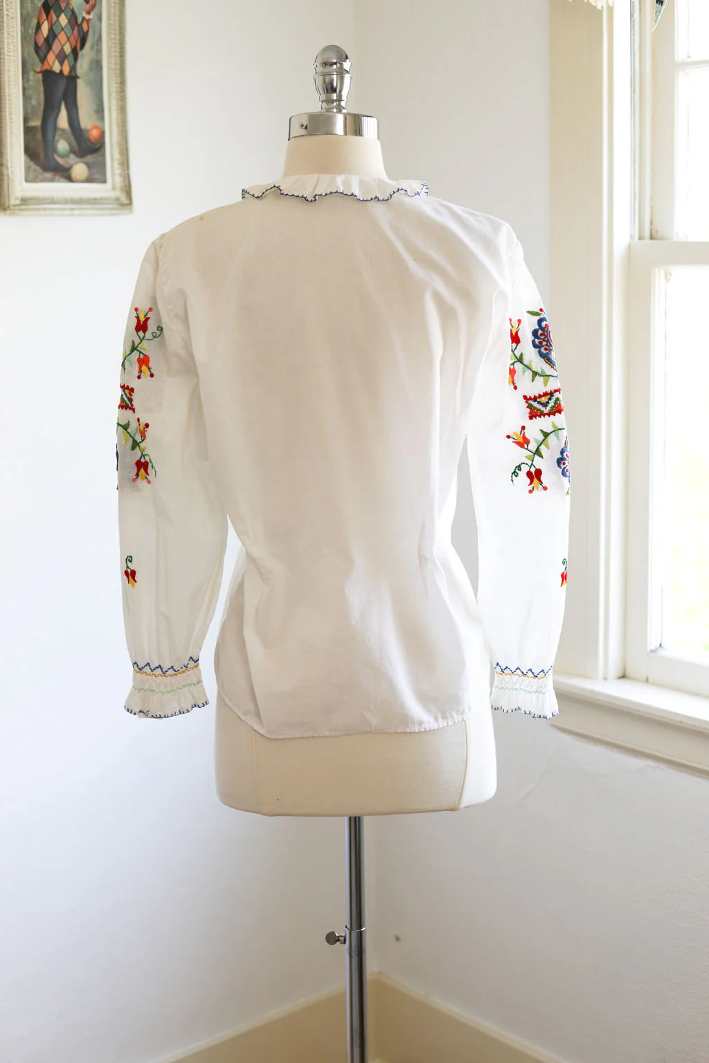 Vintage 1940s – 1950s Hungarian Folk Embroidered Folkloric Blouse XS S M