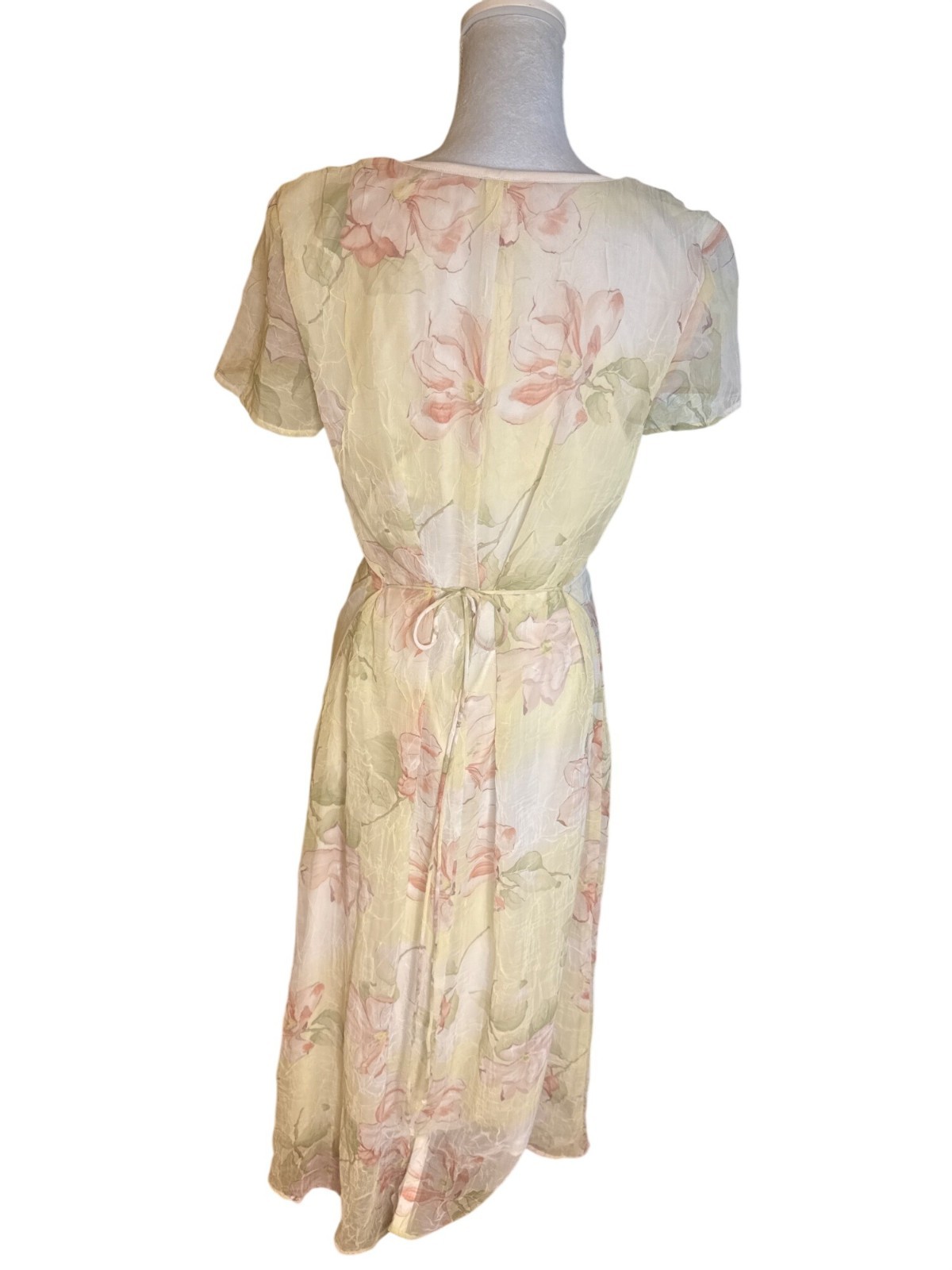 Vintage 80s Floral Midi Dress Sz 12 Cream Pink Cottagecore Romantic