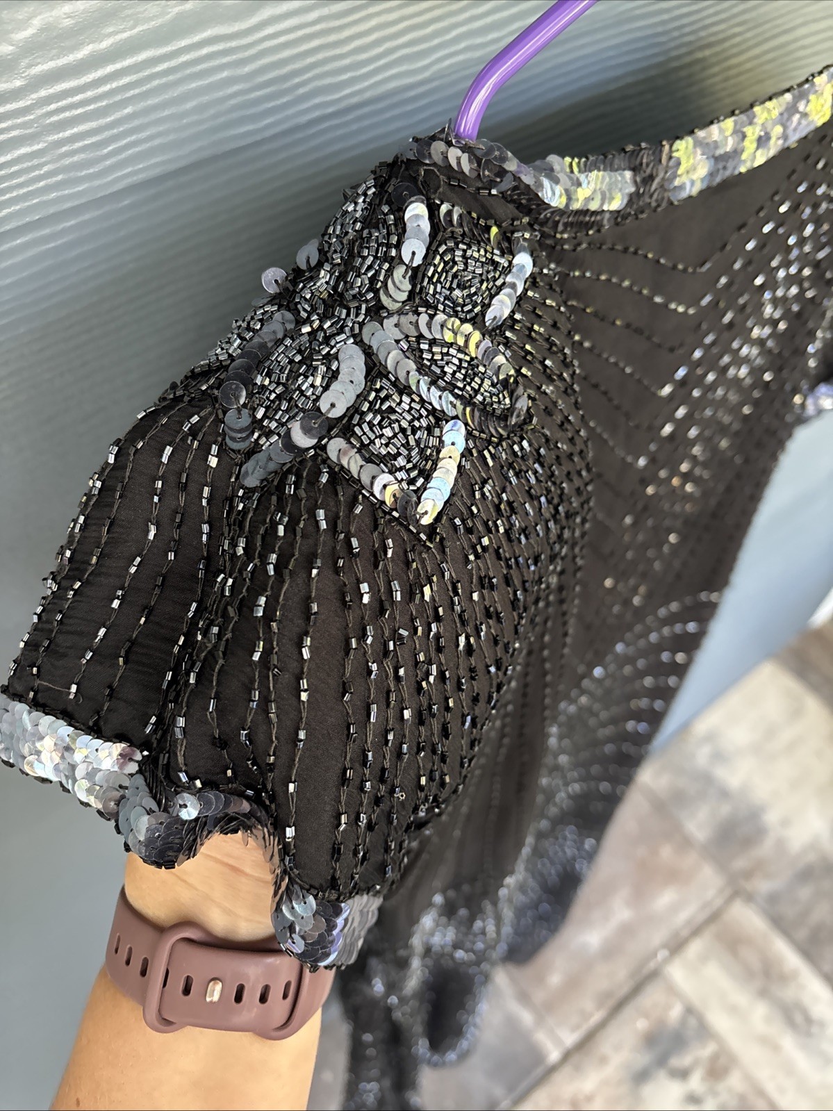 Vintage John Charles London Evening Gown Dress, Black Beaded Sequins, Size US-6