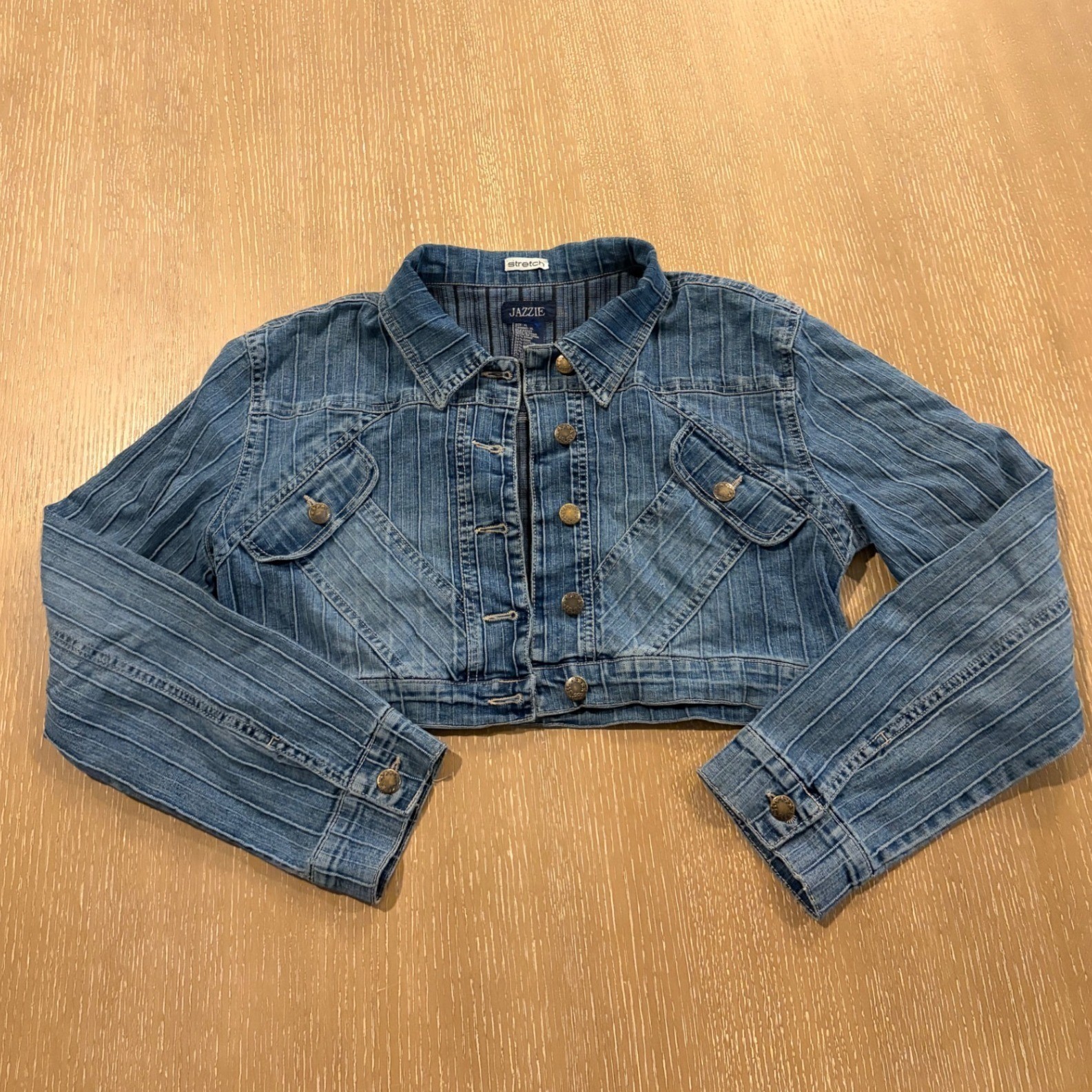 Jazzie Y2K Denim Crop Jacket Button Front XL Womens Blue Long Sleeve 00s