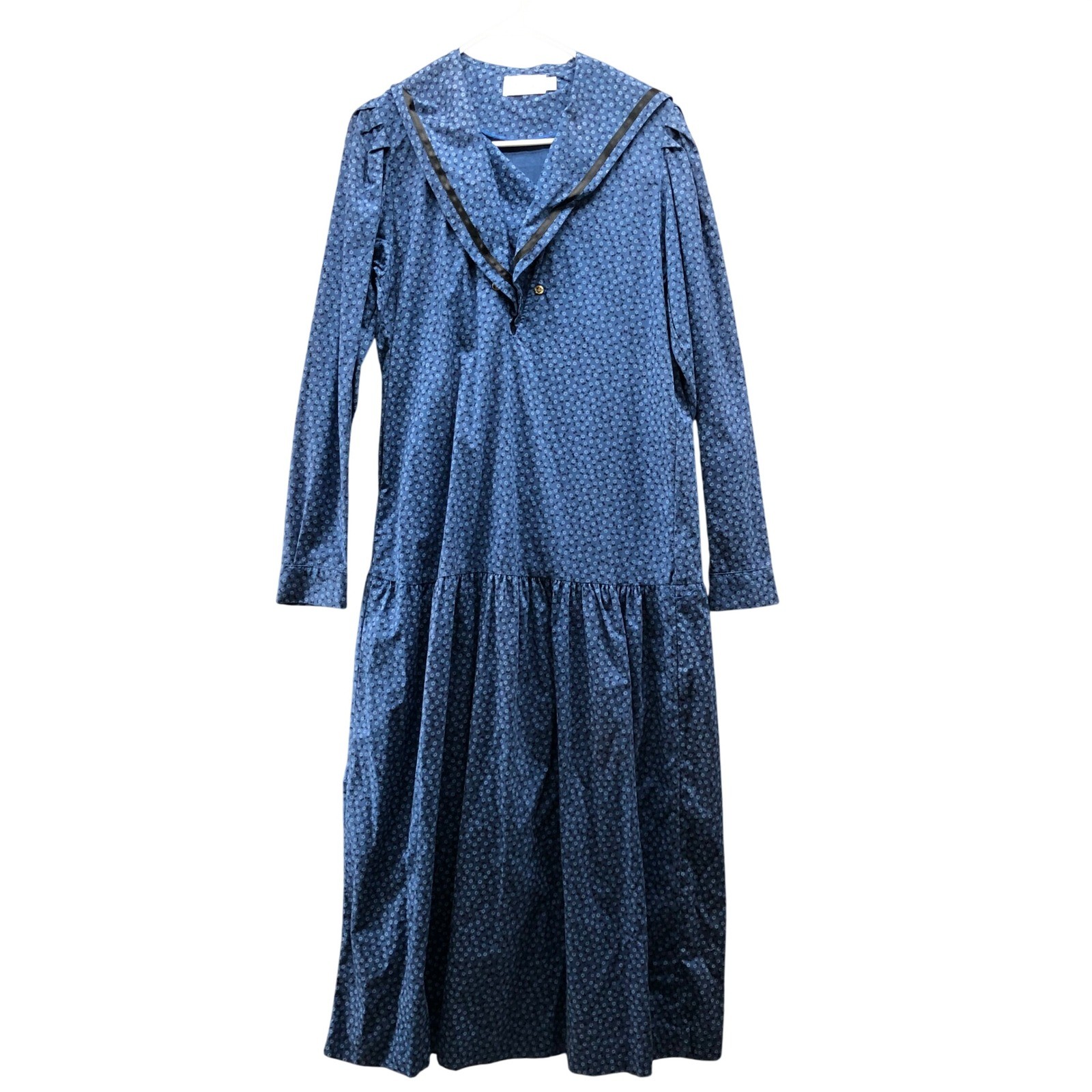 VTG Norman Shirtmakers Nightgown 12 Sailor Collar Drop Waist Dress Blue Floral