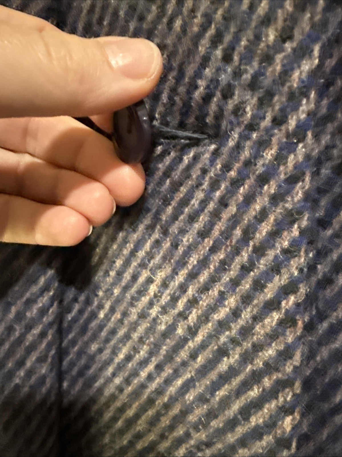 Vintage Lorendale Wool Coat Blue Tweed Attached Scarf Collar L/XL No Tag