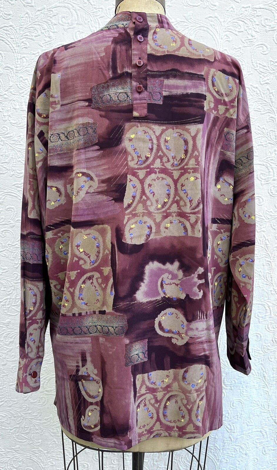 Christian Aujard 90s Vtg Paisley Cowl Blouse LS Pullover 86/90cm Japanese import