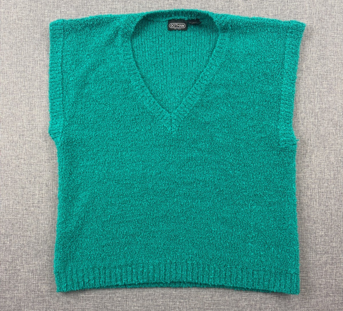 Vintage 80s Gotham Sweater Vest Large Teal Bouclé Acrylic Knit Taiwan