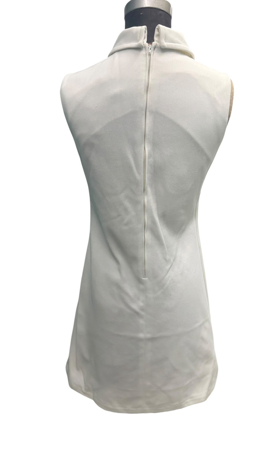 Vintage 70s Marty Gutmacher White Sleeveless Poly Knit Dress S/M