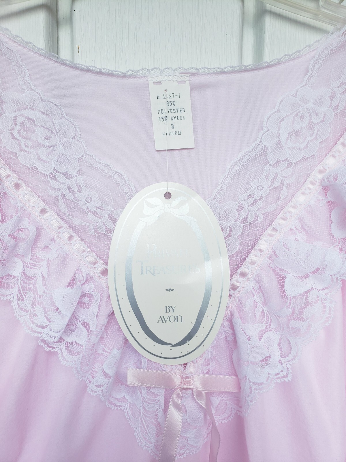 Vintage Private Treasures by Avon Pink Babydoll Flannel Nightgown Sz Medium NEW
