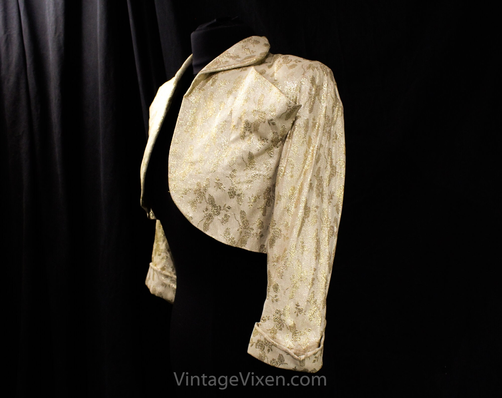 1950s Gold Lamé Jacket – Sexy 50s Metallic Glamour Girl Bolero – Small Bust 33