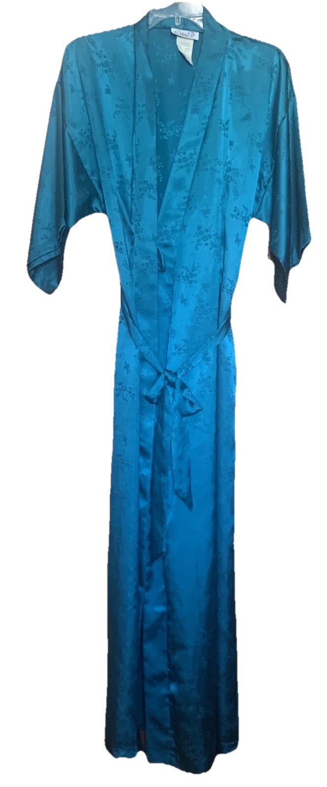 Vintage It’s Mine By David Frank Silky Robe Jade Green W/ Floral Print Size M
