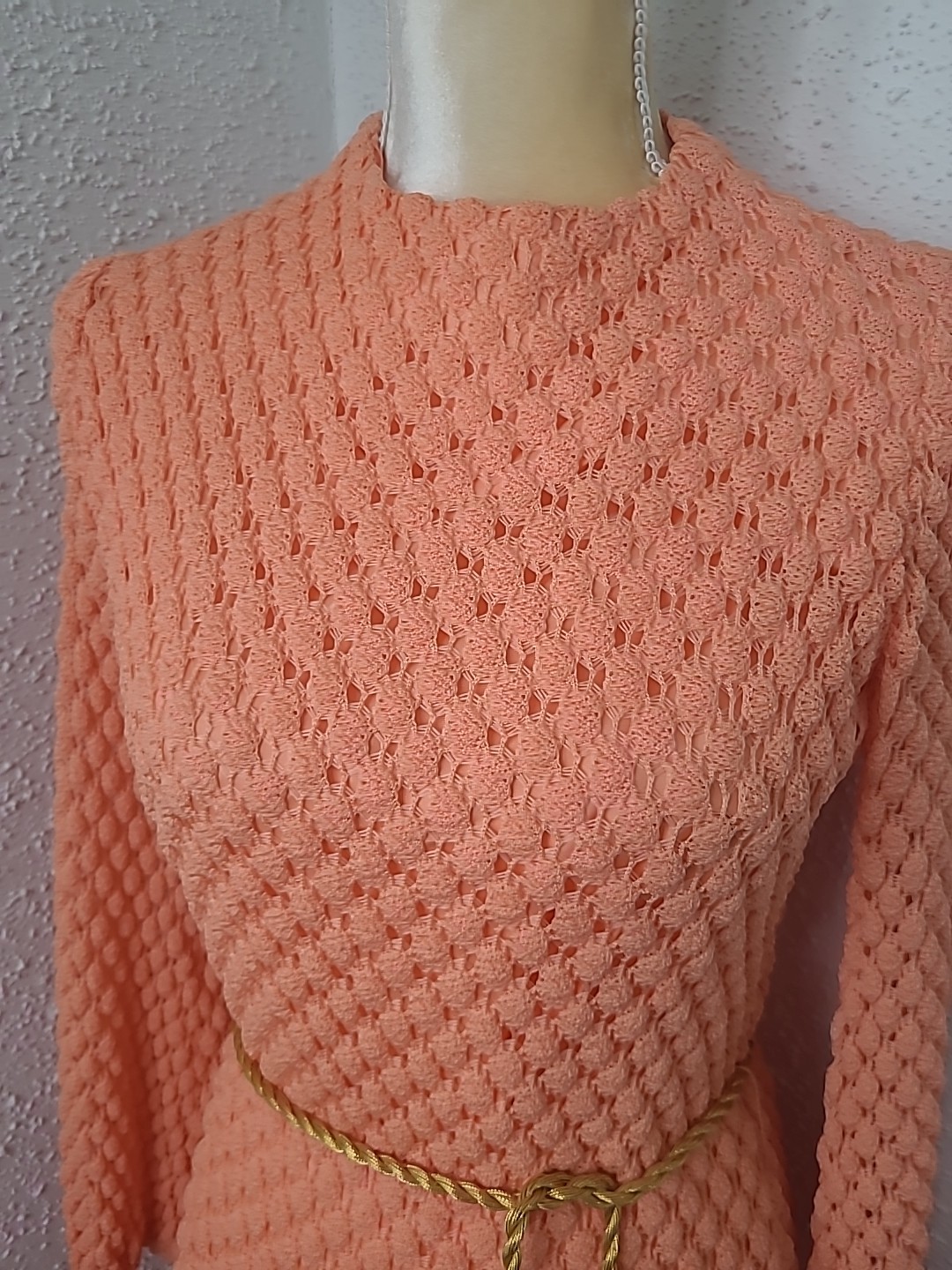 VTG Sears Fashions Orange 60s Dress Gold Tie Belt Vintage Size 10 ( XS / S )