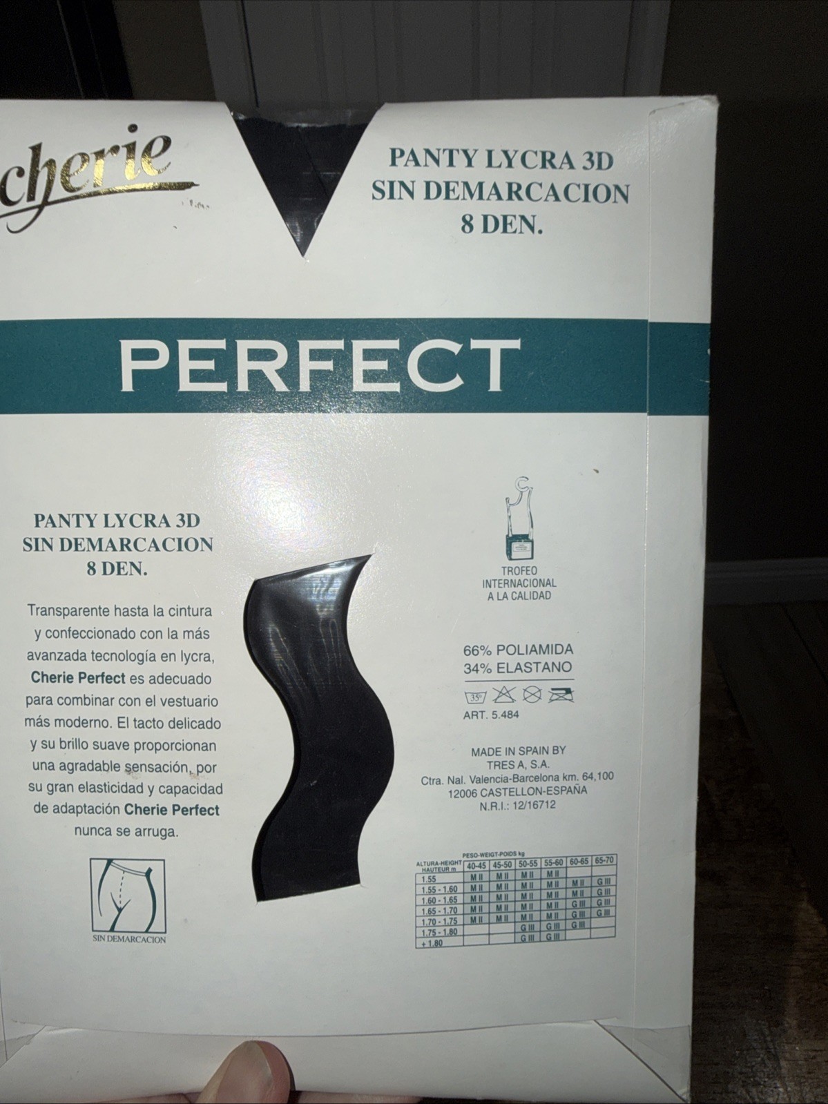 Vintage Pantyhose Cherie Ultra Sheer Pantyhose Size L 120-160Lbs Black