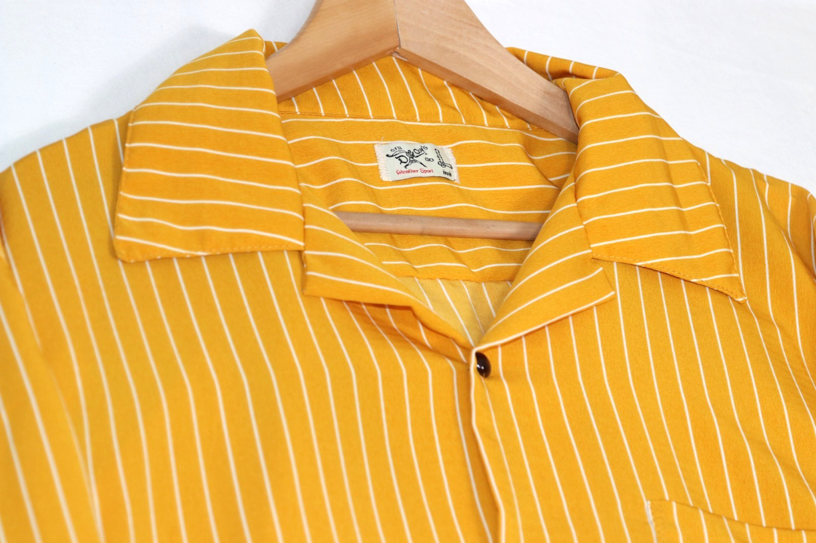 True Vintage 60s 70s Short Sleeve Button Up Camp Collar Stripe Shirt Sz L Yellow