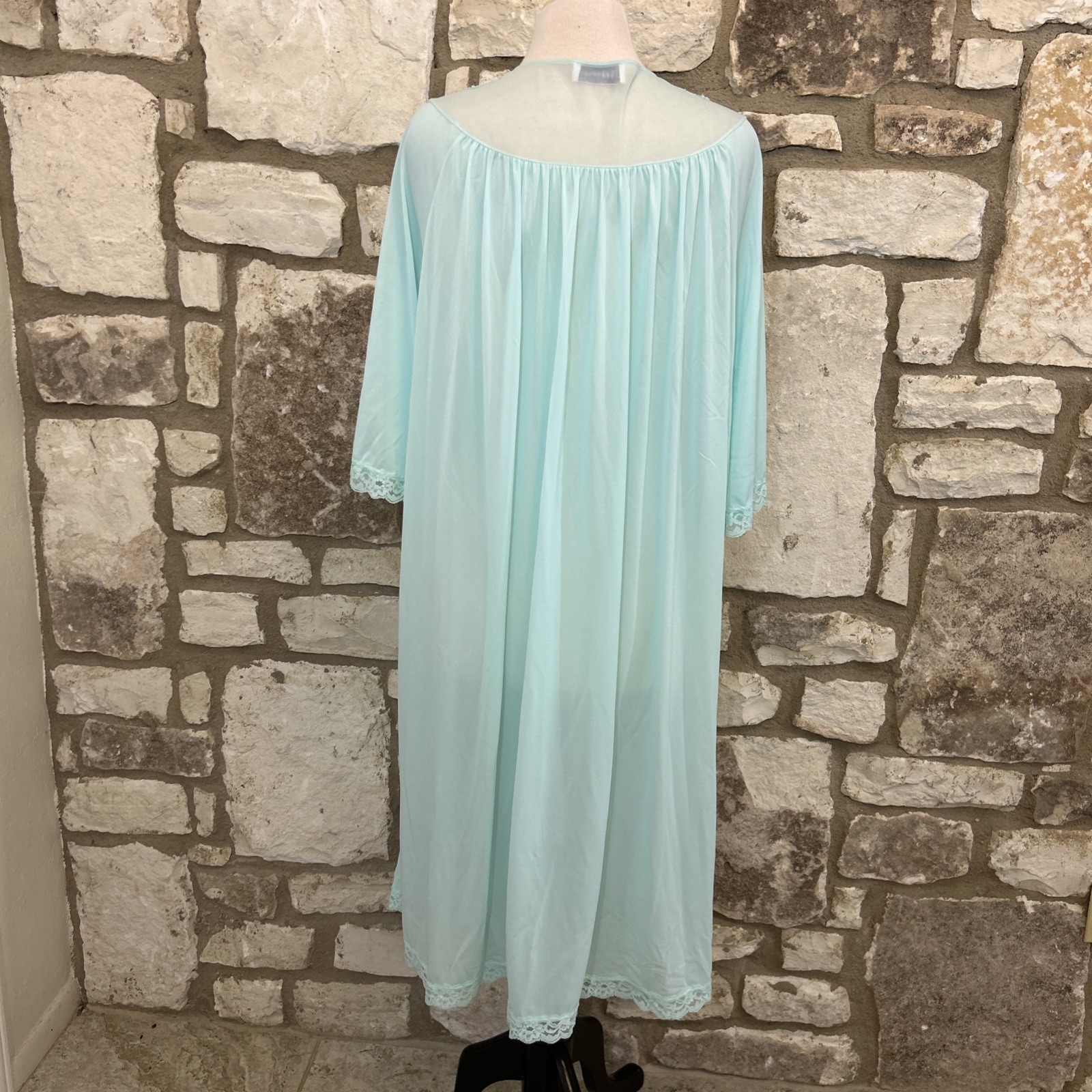 Vintage Shadowline Nightgown Nylon Silky Soft Blue S-M-L- XL Short Sleeved