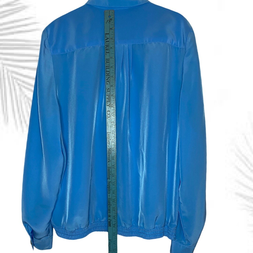 Vintage Philippe Marques Blouse Blue 90s Pleated Button Up Shirt Size 14