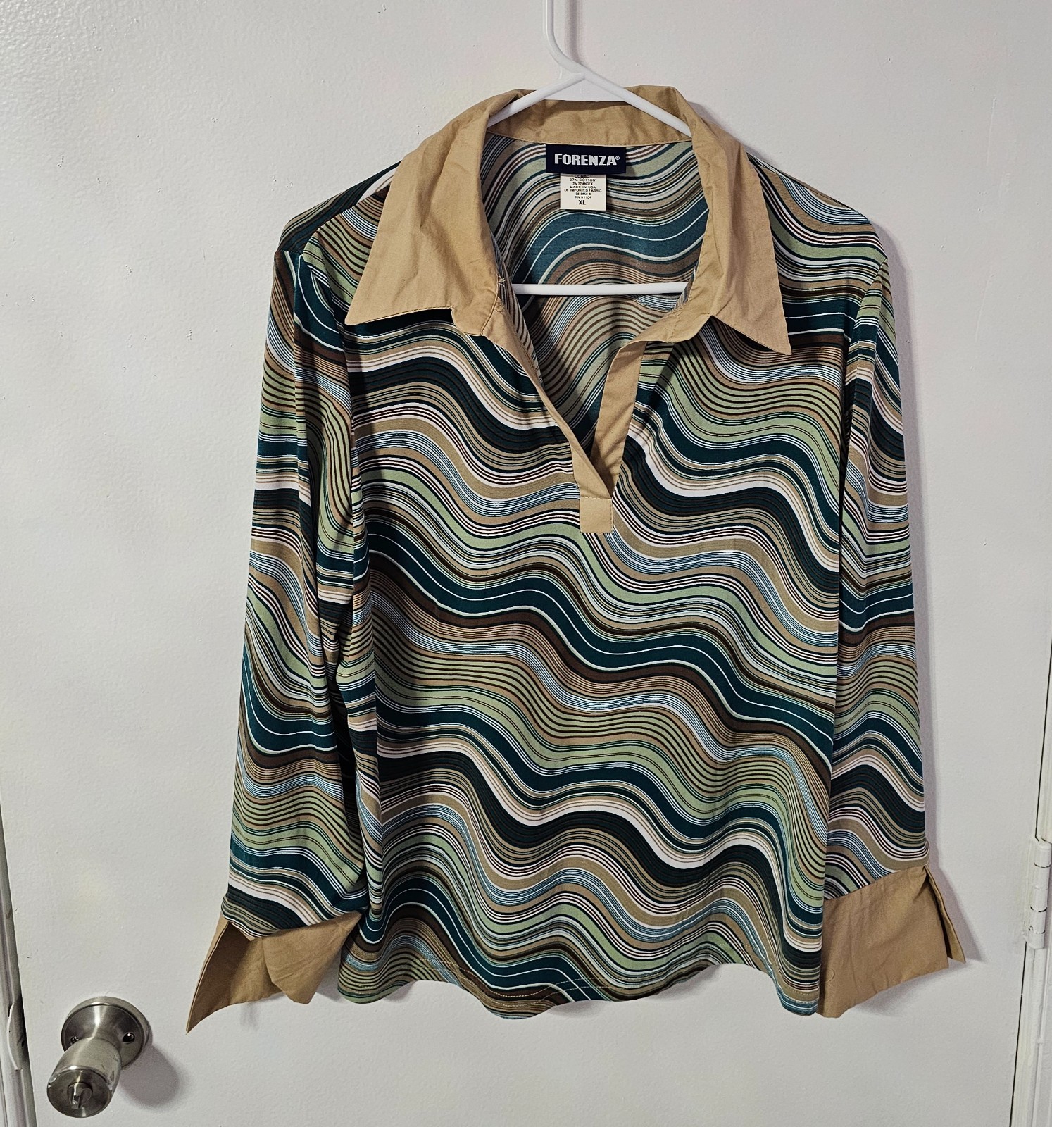 Forenza vintage top vneck longsleeve psychedelic disco mod shirt XL
