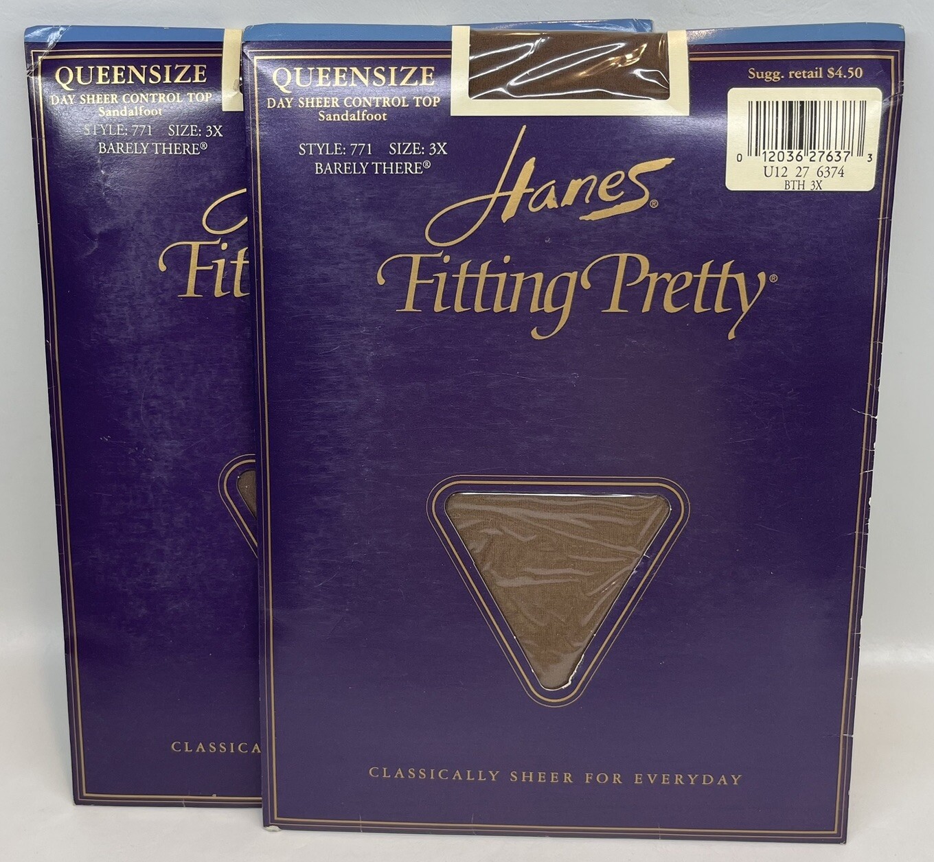 Hanes Fitting Pretty Pantyhose Sheer Sandalfoot Control Top Barely There 3X 2 PR
