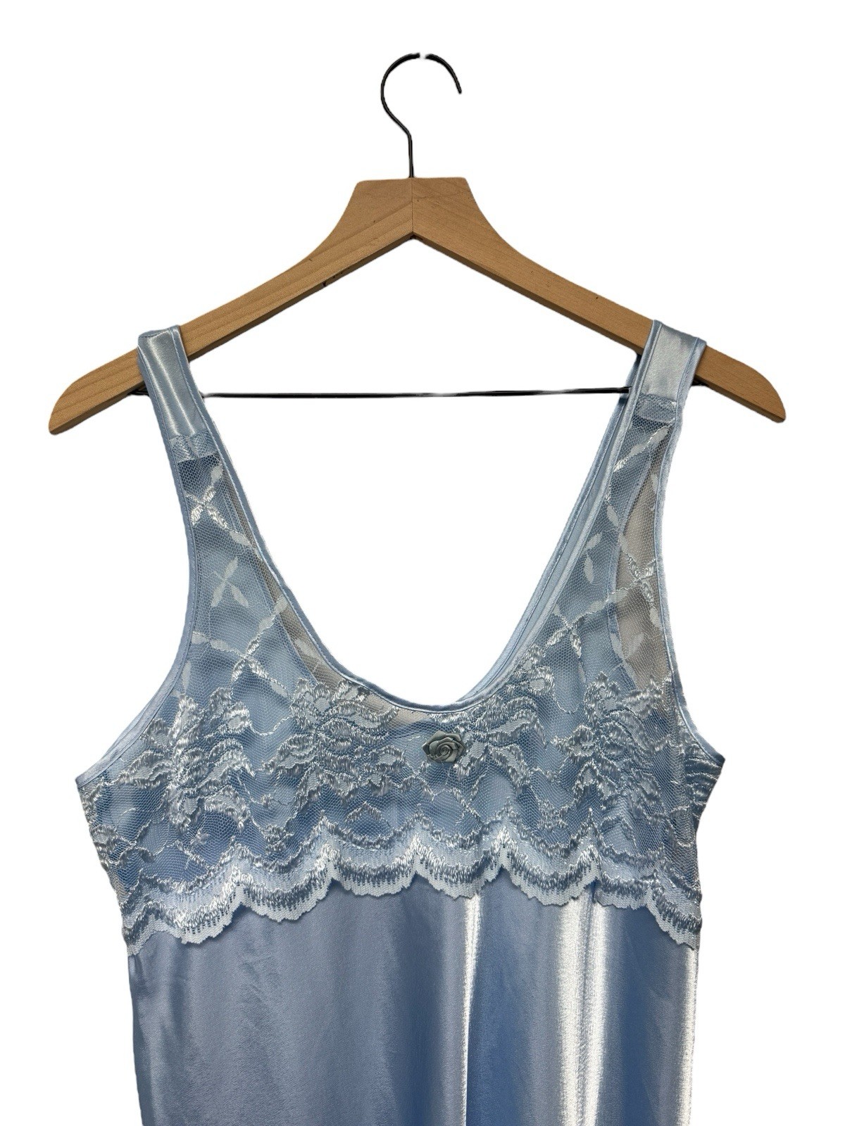 Vintage Romance Du Jour California Liquid Satin Lace Nightgown Slip Dress Blue S