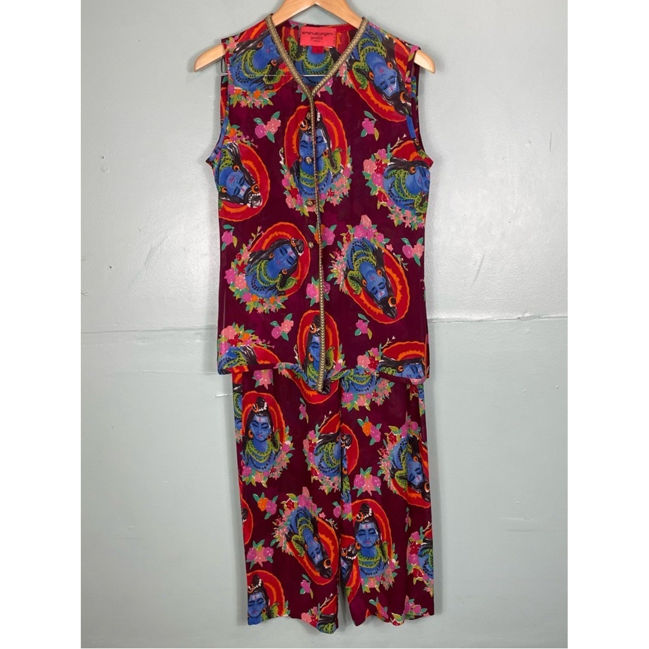 Vintage Emanuel Ungaro Parallele Paris Gauzy Goddess Pants Vest Set Two Piece