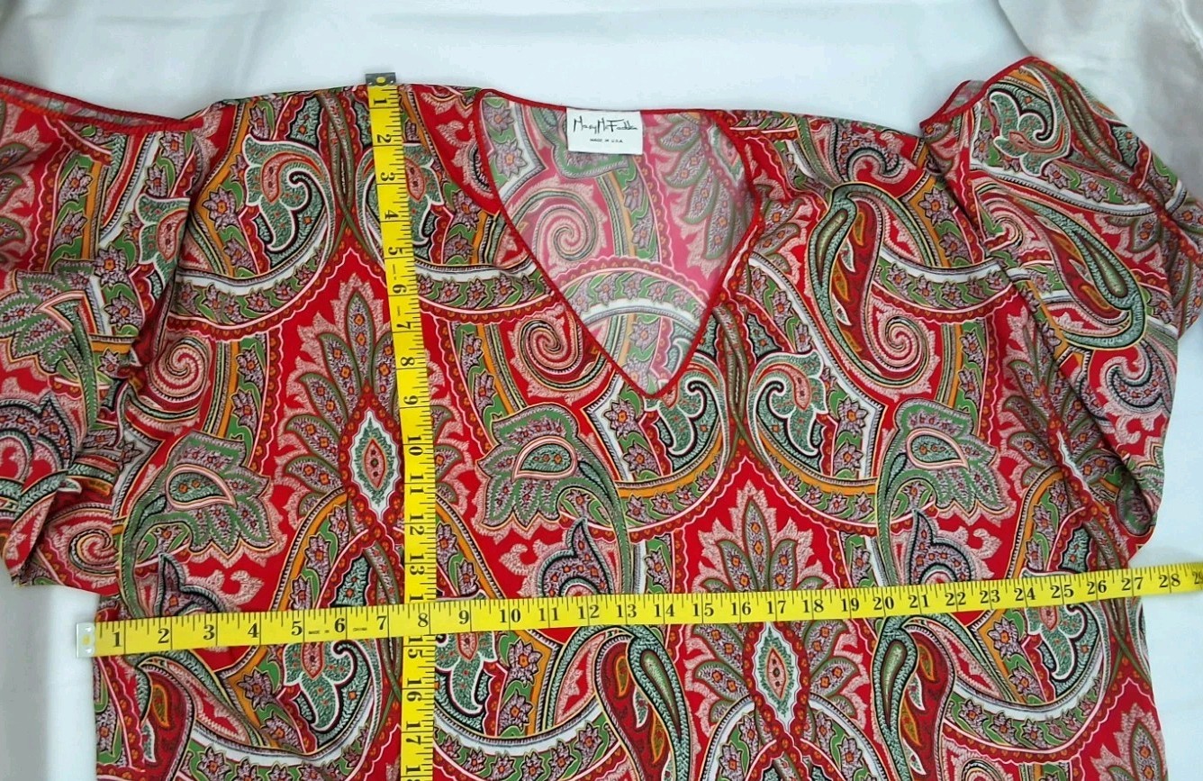 Vintage Mary McFadden V Neck Red Paisley Caftan House Dress One Size