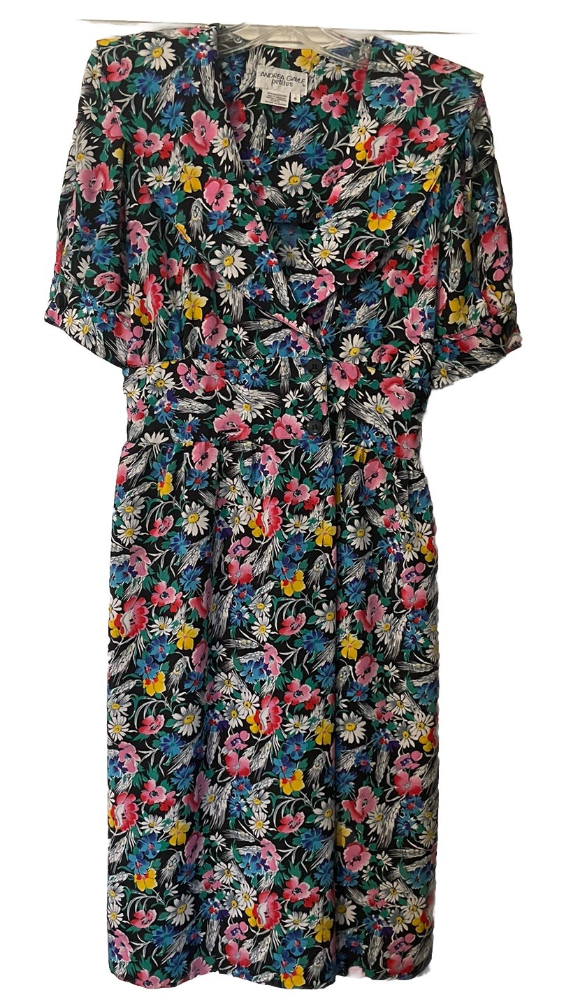 Andrea Gayle Vintage Floral Dress Womens Sz 8P Garden Party Flowers