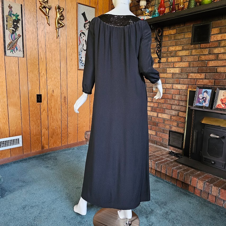Vtg 70s Courreges Documented Avant Garde Nun Sequin Silk Maxi Dress 000 XS/S