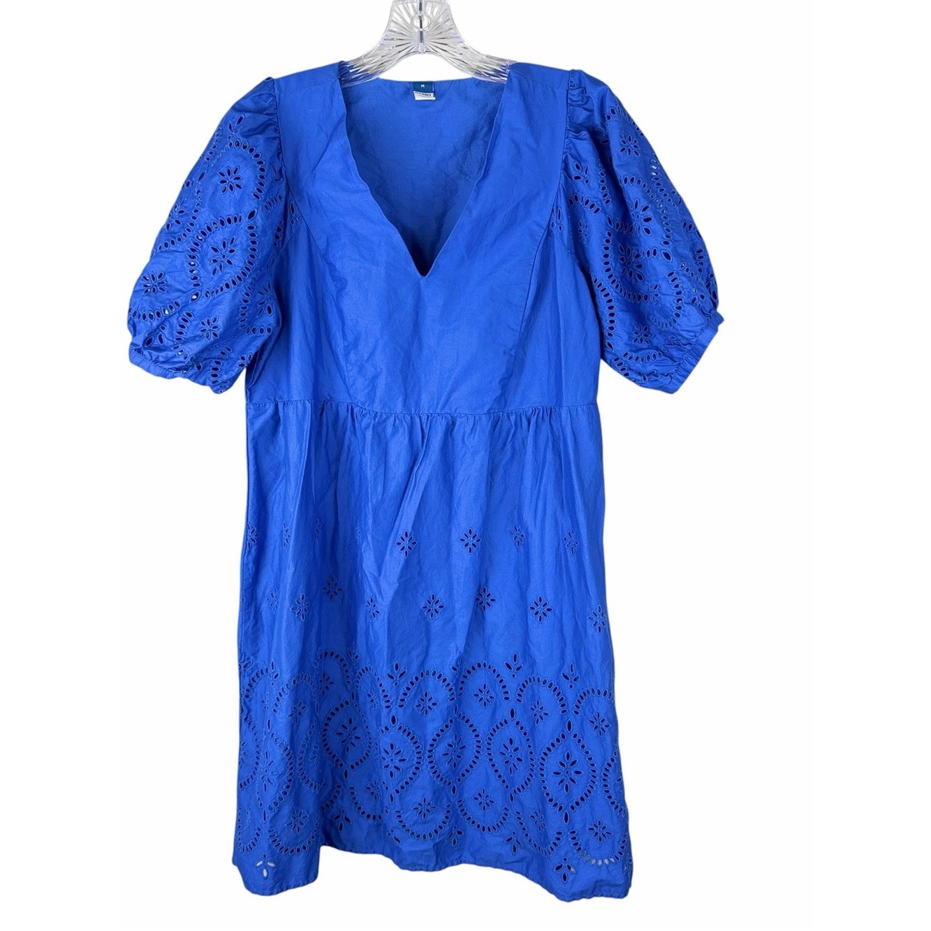 Old Navy Cobalt Blue Eyelet Puff Sleeve Cotton Dress Medium Cottagecore Romantic
