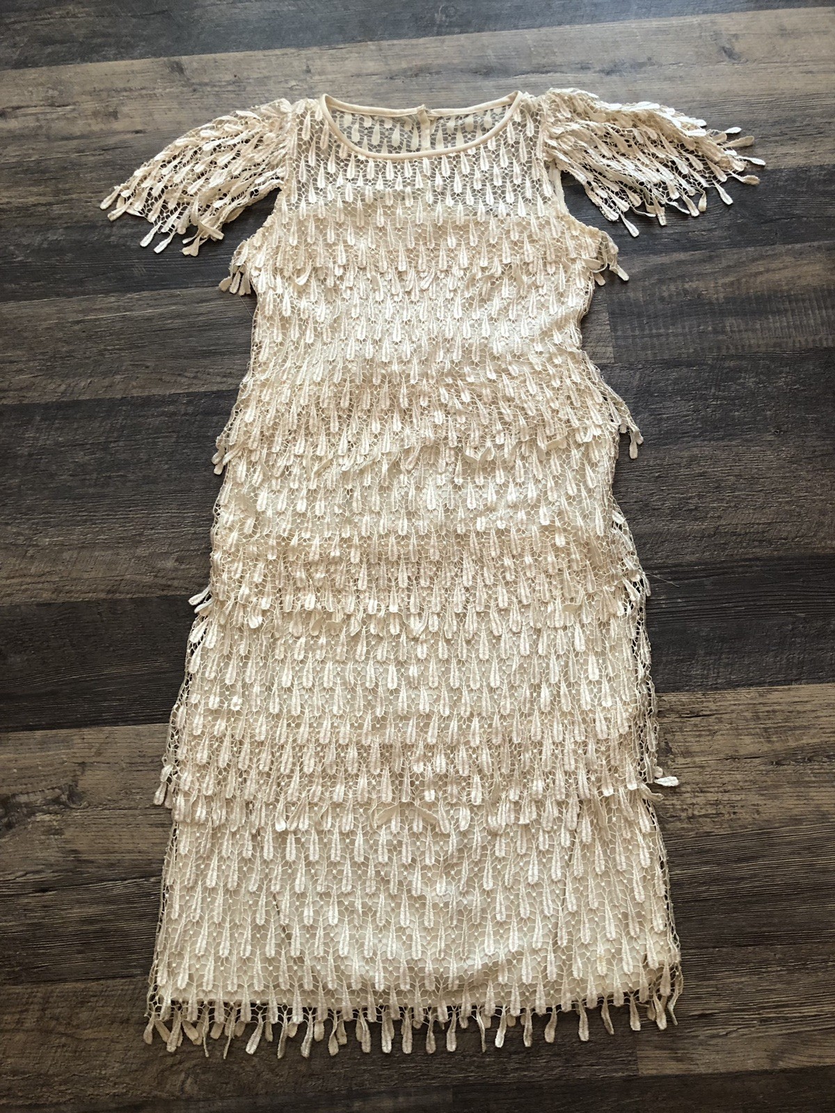 1980’s Vintage Samax Ivory Layered Dress Great Gatsby Flapper Crochet Lined~S