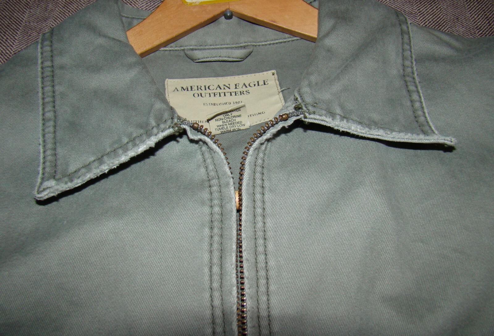 Sm Zipper Pockets Cotton Pale Tinted Army Green American Eagle Jacket