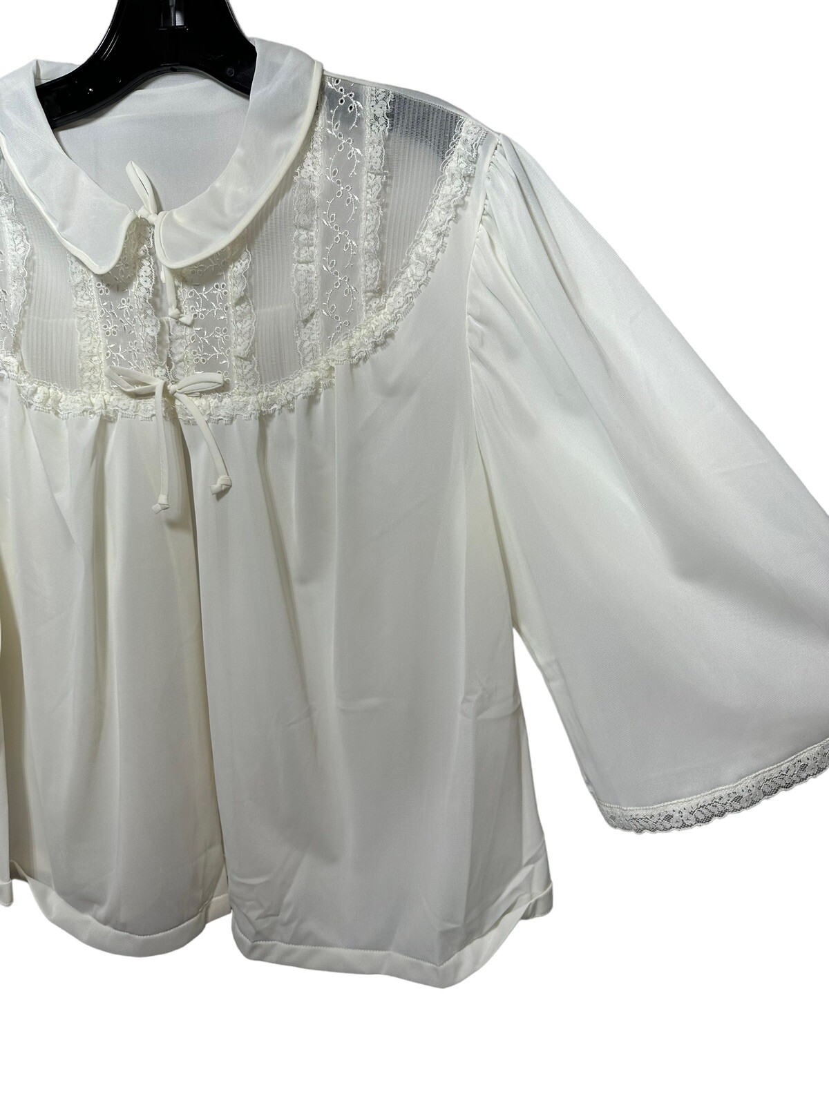 Vintage Seamprufe M Nylon Ivory White Topper Short Sleeve Lace Prairie Sheer USA