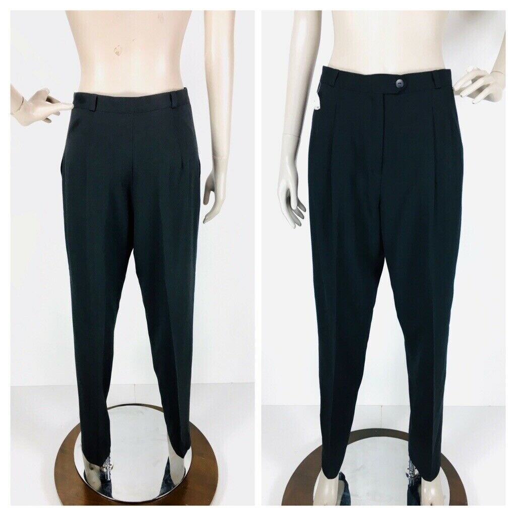 Alberto Makali Women’s Black 100% Wool High Waist Pleated Vintage Trouser Size 8