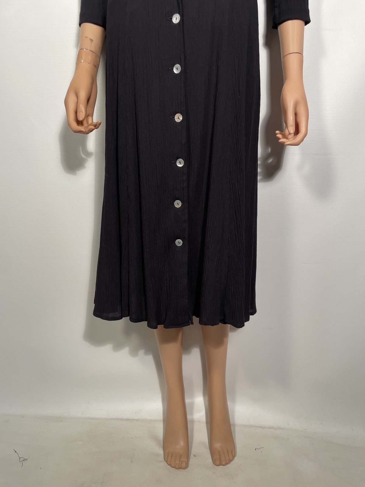 Vintage 1990s Button Front Black Midi Dress Made In USA Size M