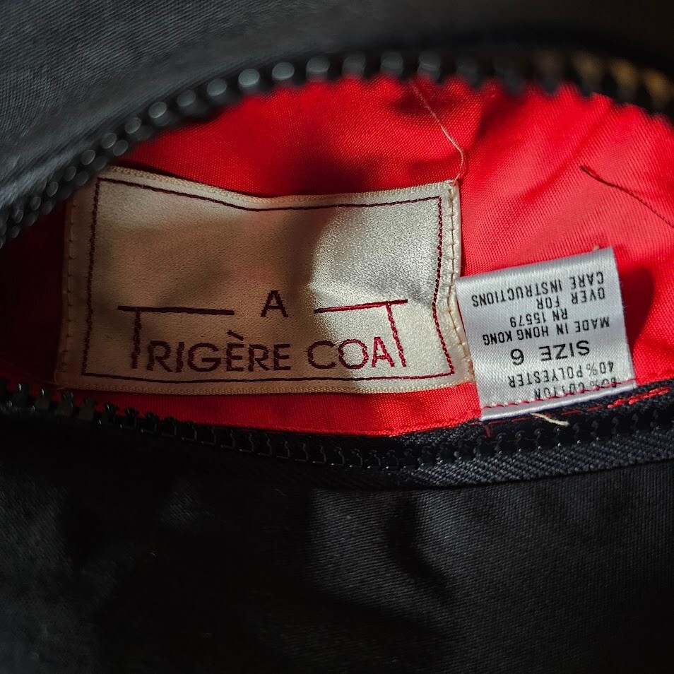 Vtg 80s Pauline Trigere Reversible Red Black Wing Cuff Swing Trench Car Coat M/L