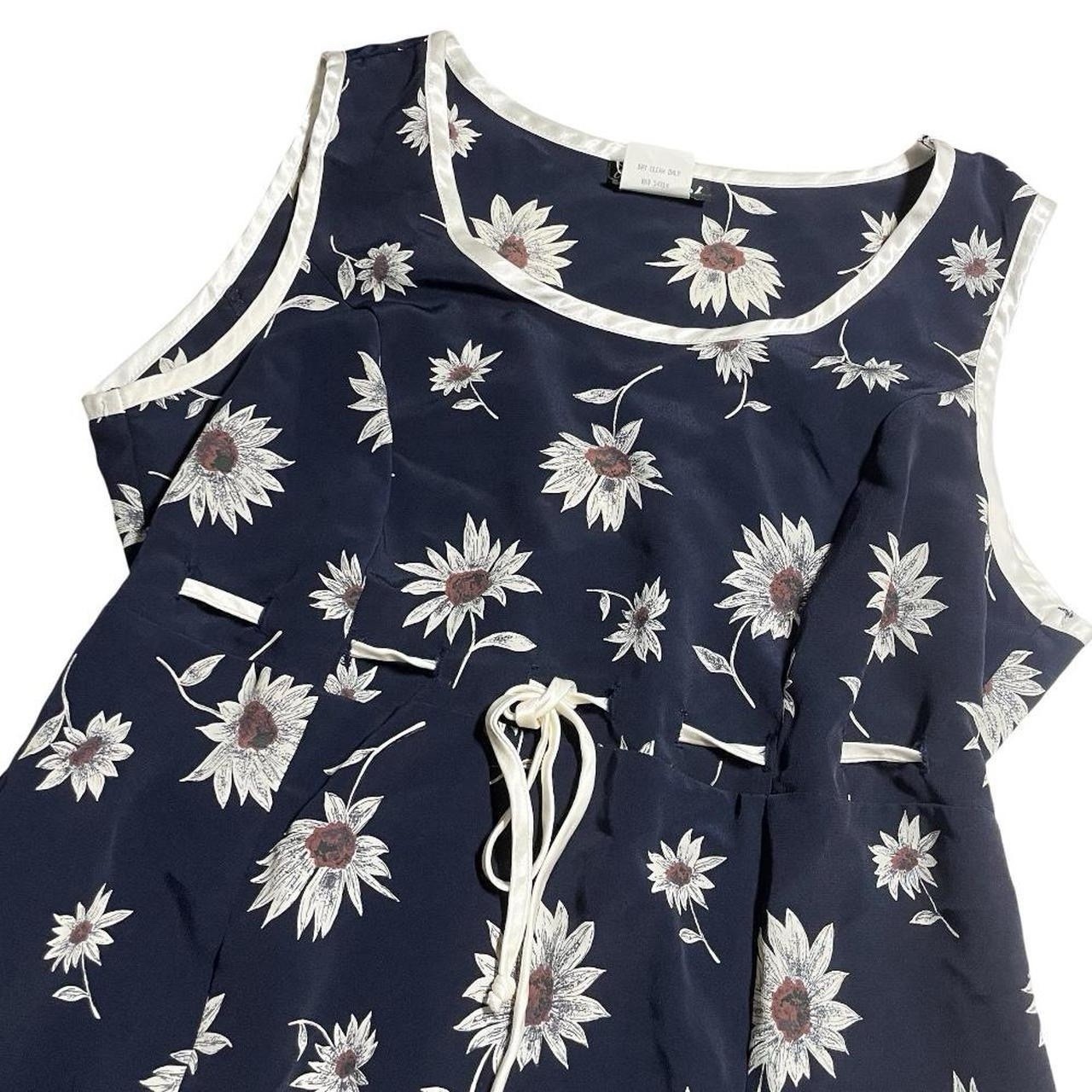 Vintage 90s Be Smart Dark Navy Daisy Floral Summer Dress Sz 11 Made In USA