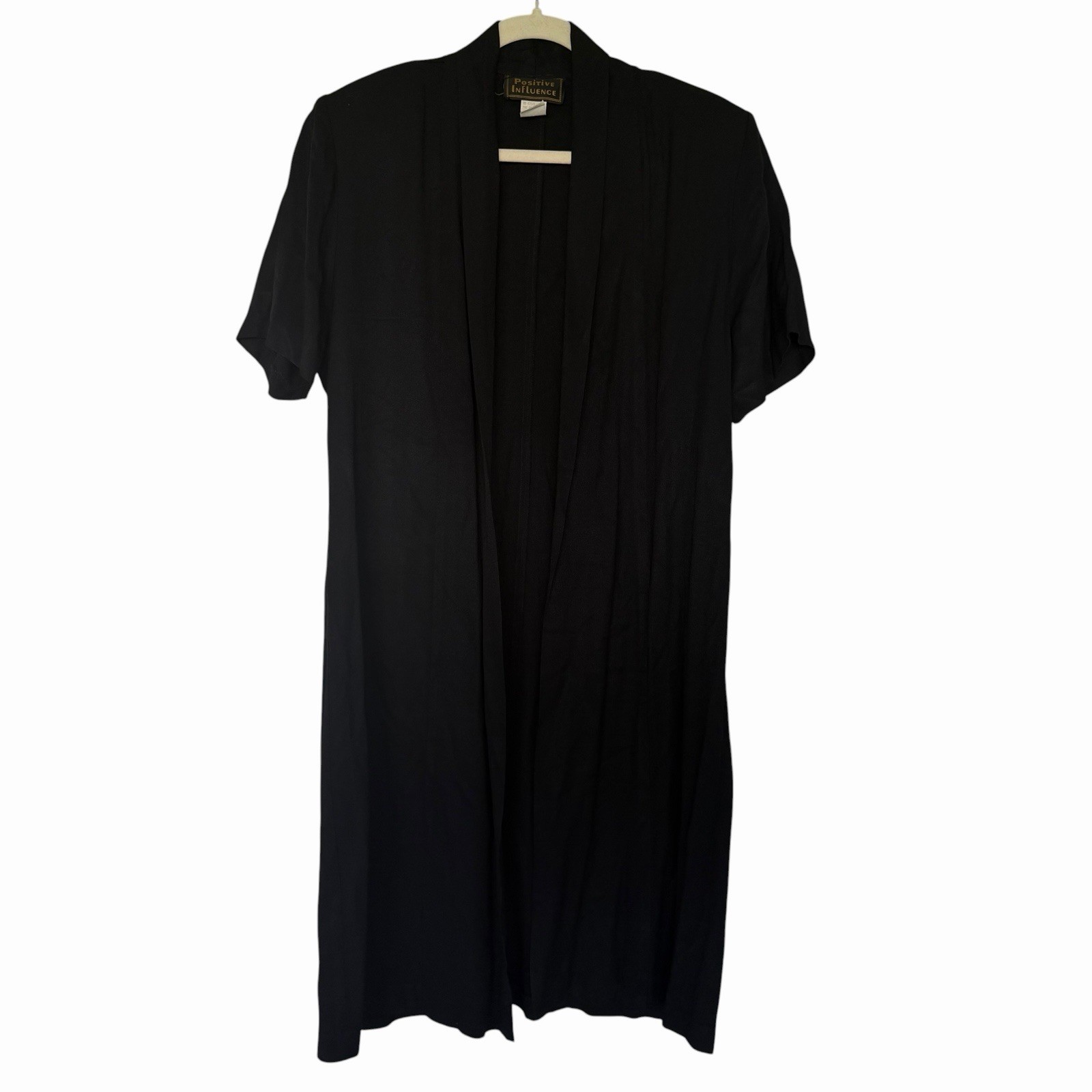 POSITIVE INFLUENCE Women’s Black Open-Front Longline Cardigan sz 10 VINTAGE USA
