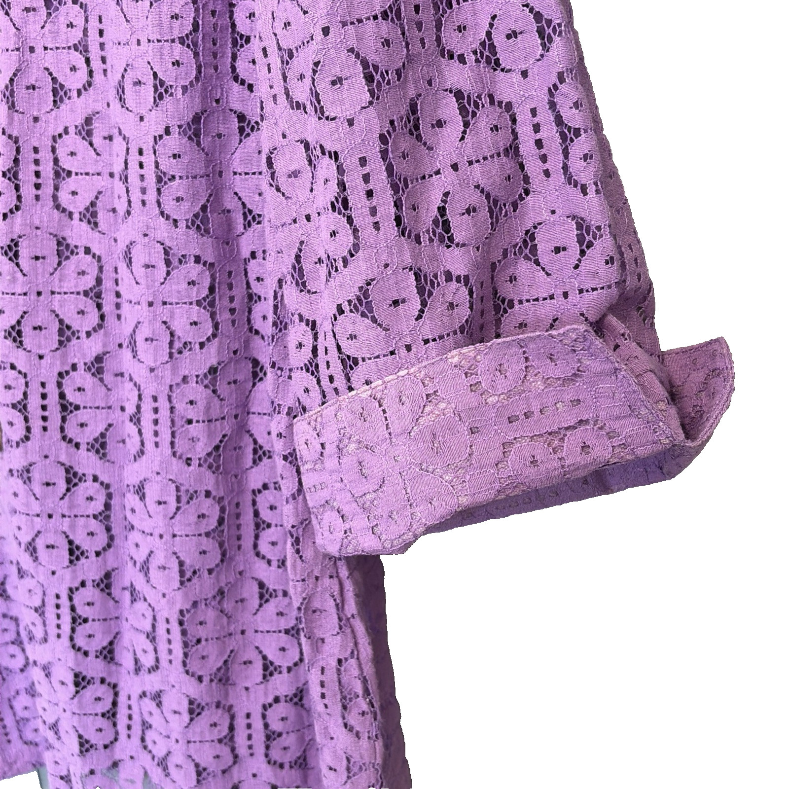 Lace Lavender Jacket Cardigan Blouse Sz Lg Bedford Fair Floral 3/4 Cuff Sleeve
