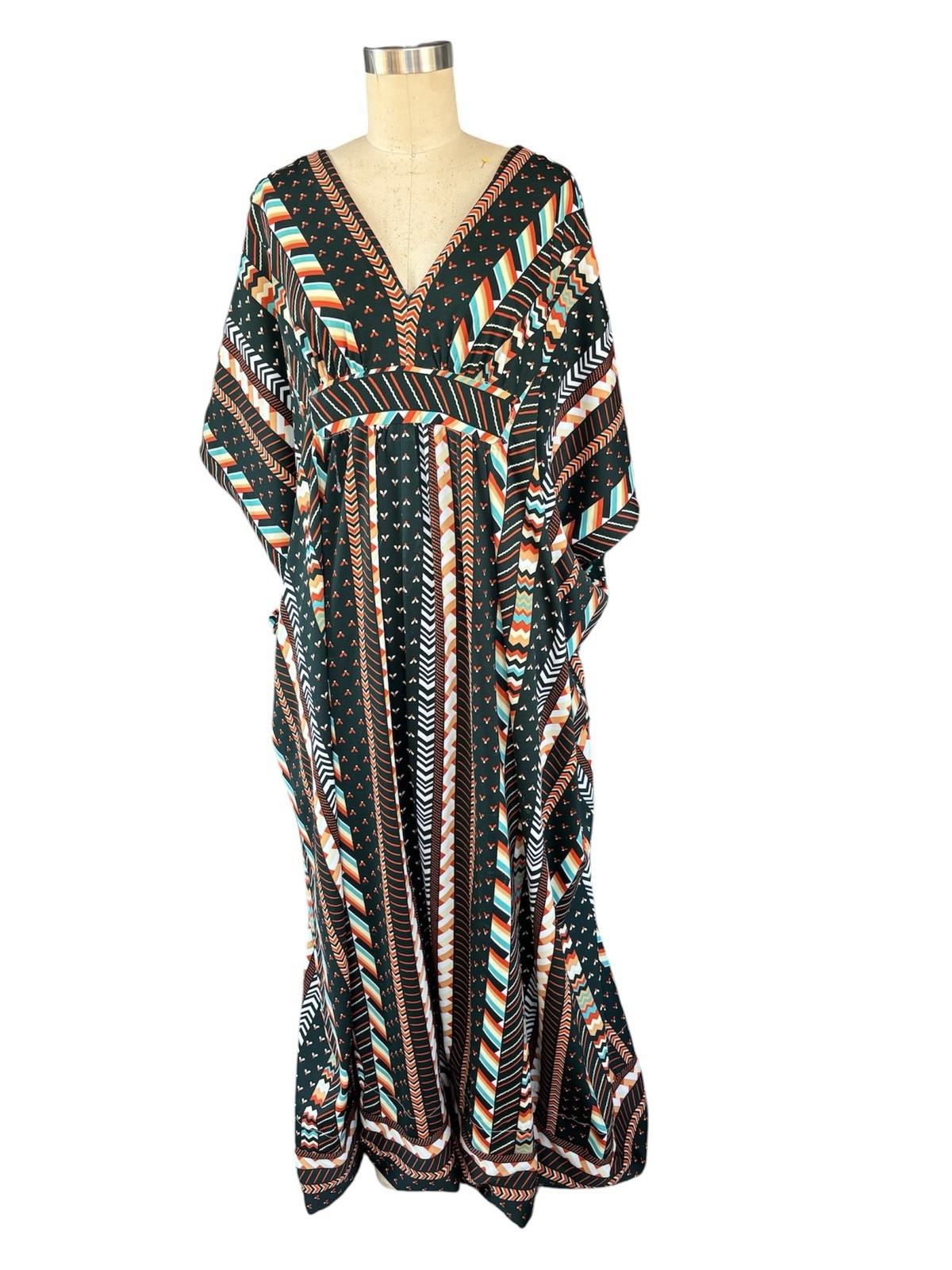 Vintage 1970’s Striped Retro Hippie Bohemian Festival Kaftan Maxi Dress