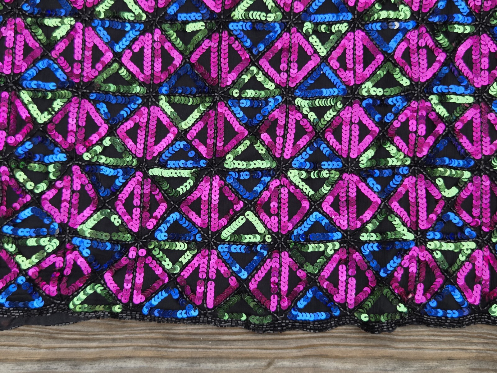 Vintage Sequin Jacket Womens Neon Geometric Beaded Party Top 80s Disco Glam