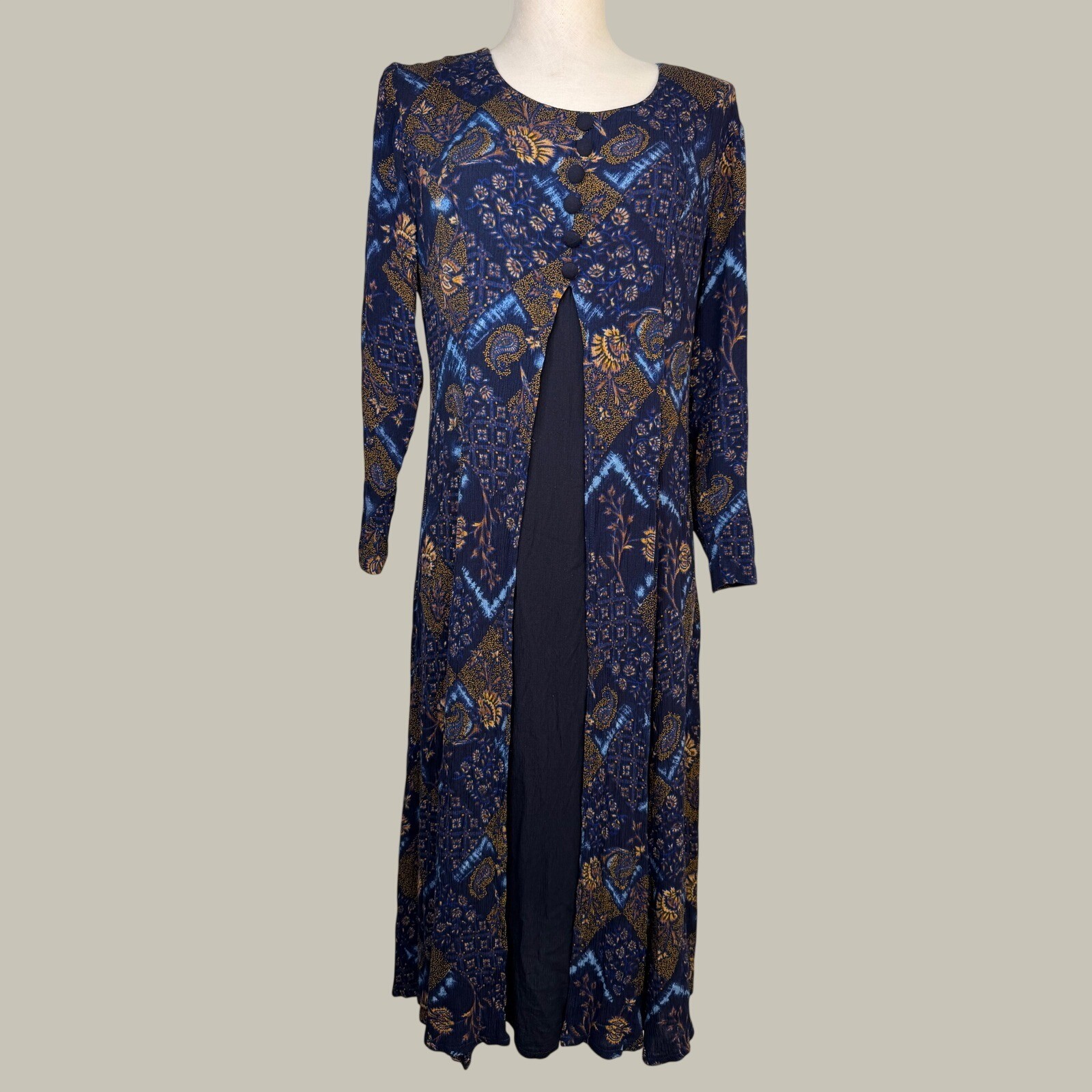 VTG Brett Alexander Whimsygoth Maxi Dress Navy Blue Paisley Y2K 90s Size 9/10