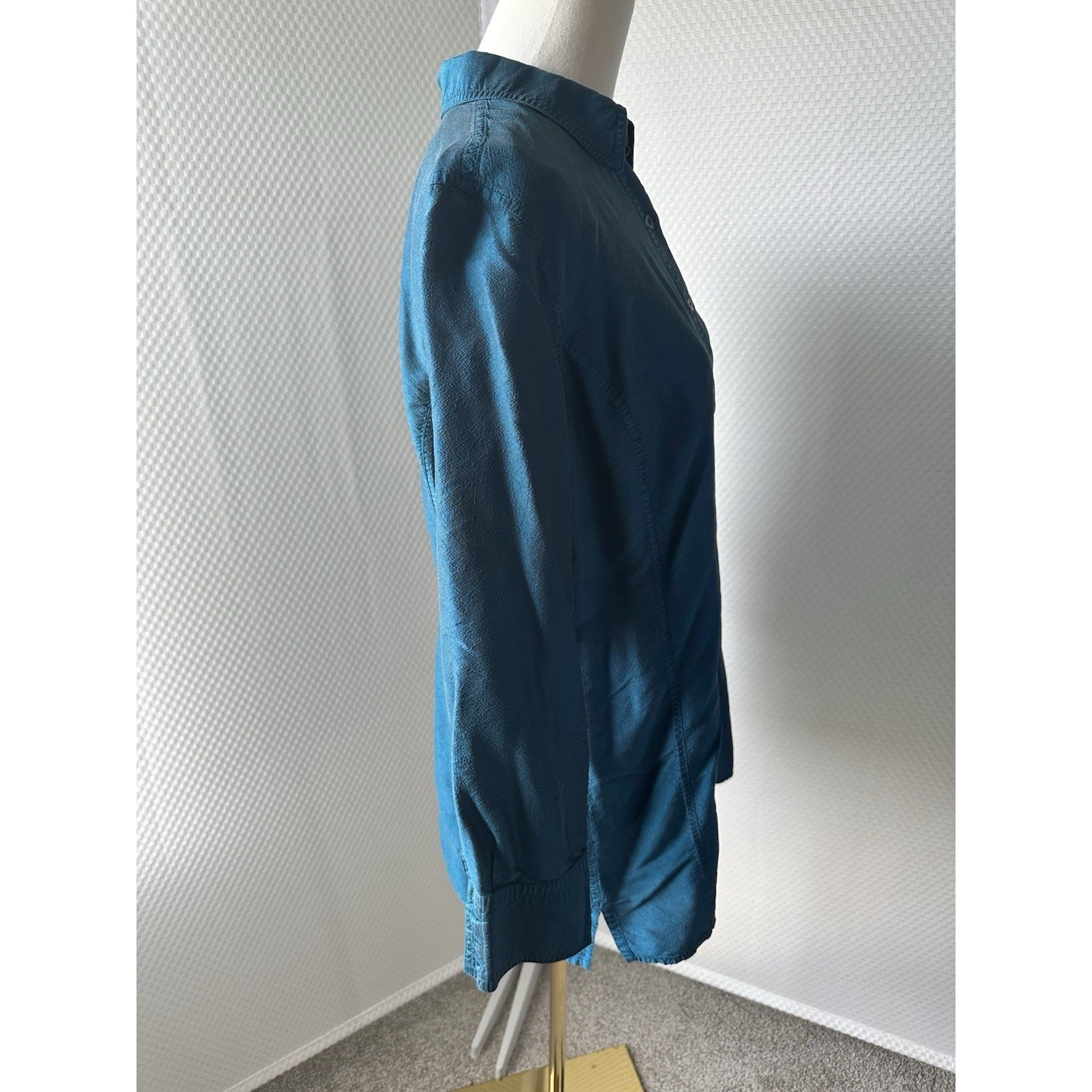 Chicos Vintage Silk Turquoise Blue Button Up Tunic Shirt Long Sleeve Sz 1 Large