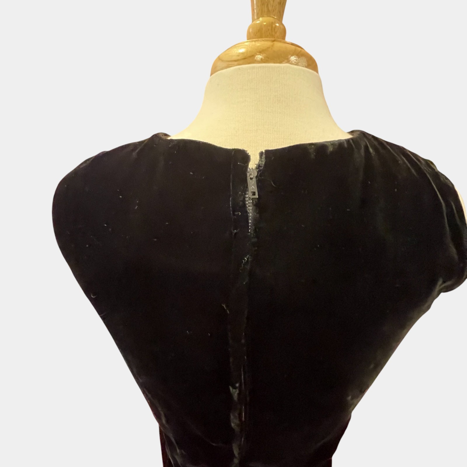 Vintage Carol Brent Black Velvet Dress Pink Satin Sash Rhinestone Buttons NOS