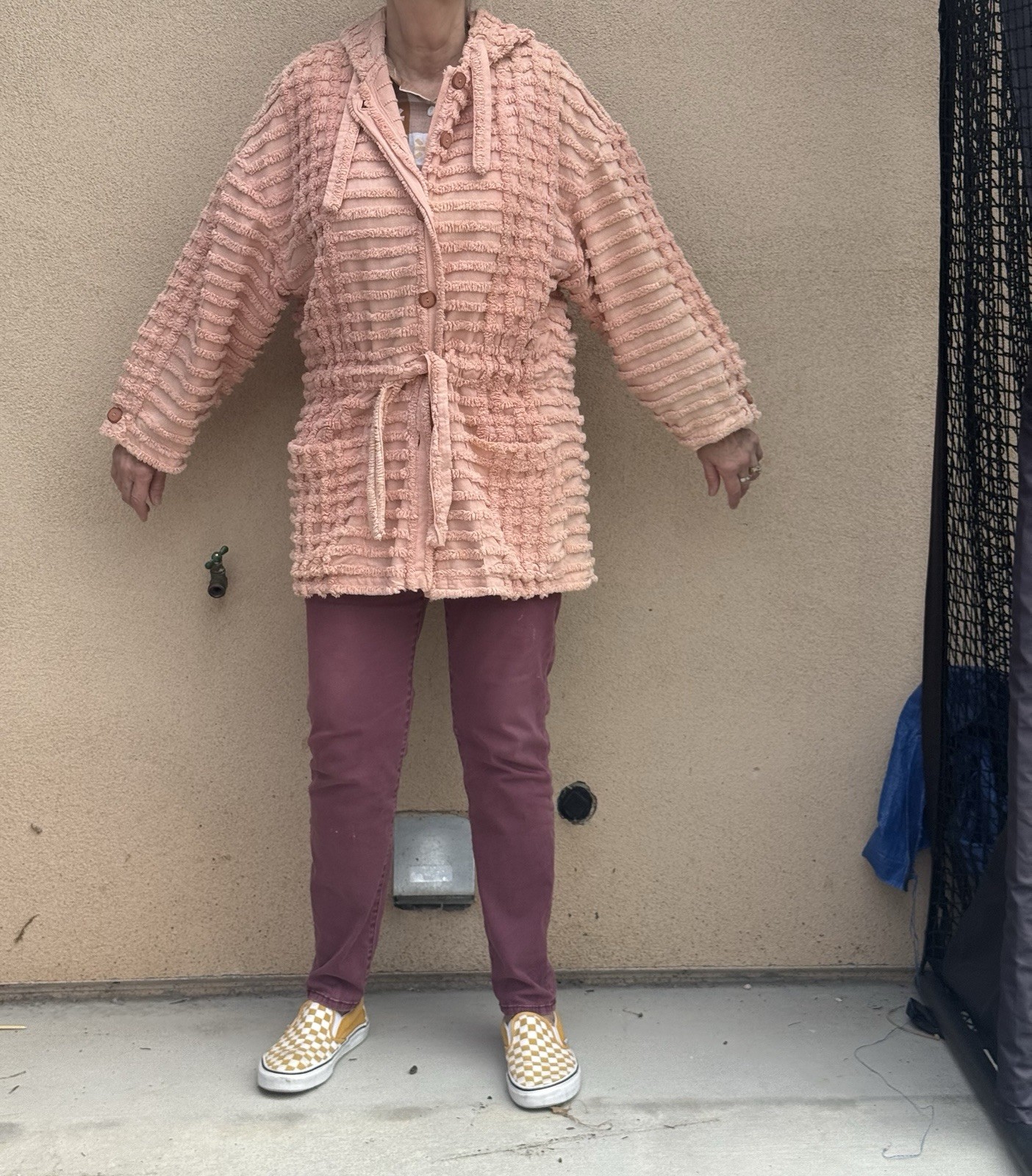 Vintage Chenille Jacket W Tie Peach Kokonuts Laguna Beach M/L One Of A Kind